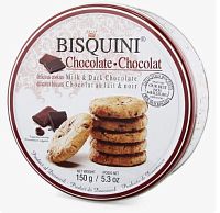 Печенье Bisquini с кусочками молочного и темного шоколада в жестяной банке 150г