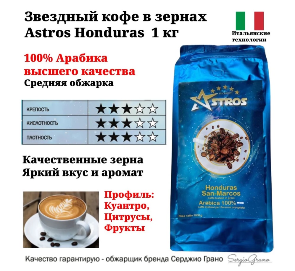 Кофе в зернах Astros Honduras San-Marcos 100% арабика 1 кг