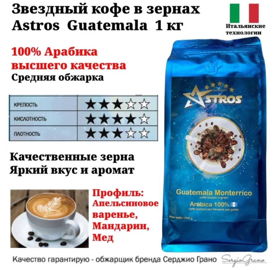 Кофе в зернах Astros Guatemala Monterrico 100% арабика 1 кг