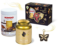 Подарочный набор Butterfly Elegant кофе Kimbo Gold + чай RN Oolong + кулон